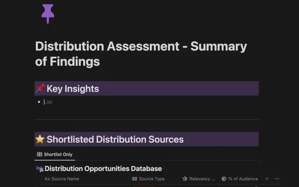 Screenshot of Notion page called "Distribution Assessment - Summary of Findings"